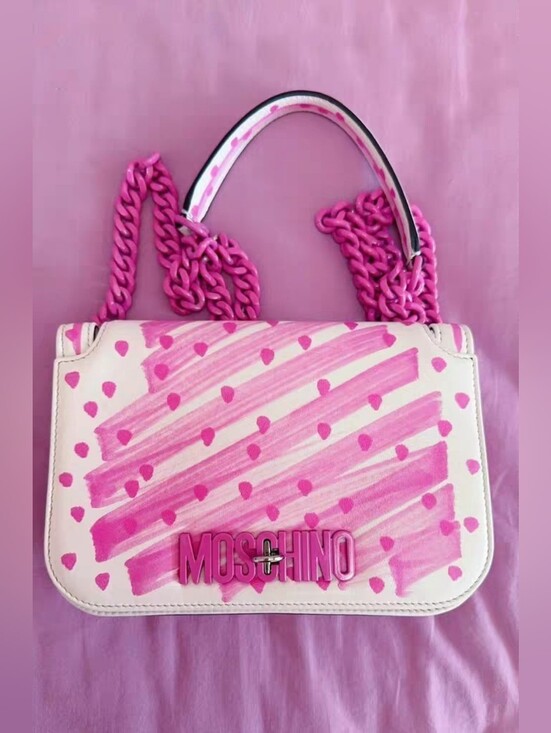 Moschino Handbags - MOSCHINO Brushstroke Leather White Barbie Pink Bag Crossbag